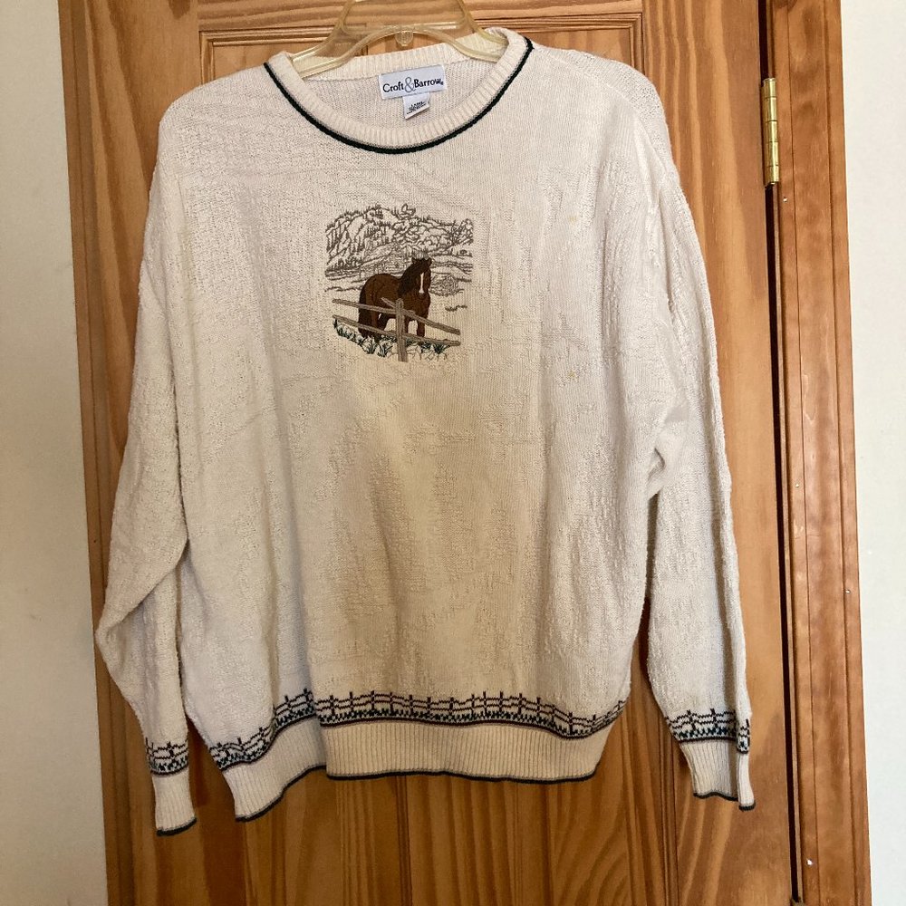 VINTAGE Cream Women's Large Horse Sweater